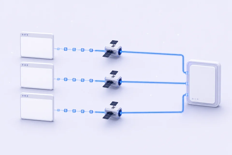 Três espaços de trabalho do navegador com rotas Static ISP atribuídas separadamente